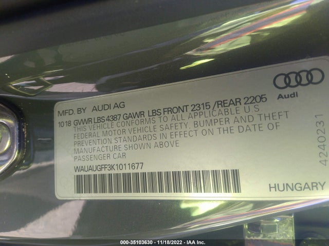 2019 Audi A3, VIN: WAUAUGFF3K1011677