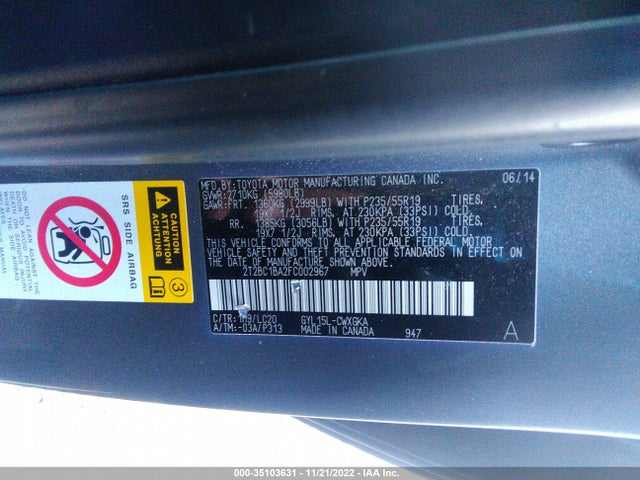 2015 Lexus RX, VIN: 2T2BC1BA2FC002967