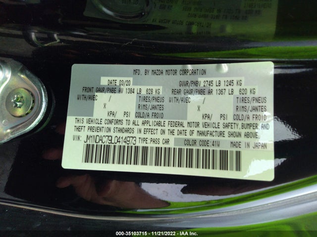 2020 Mazda MX-5 Miata, VIN: JM1NDAC79L0414973