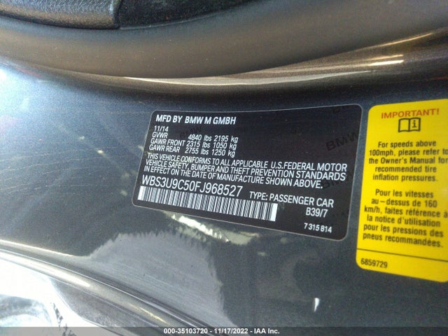 2015 BMW M4, VIN: WBS3U9C50FJ968527