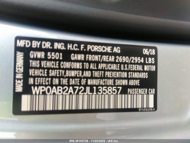 2018 Porsche Panamera, VIN: WP0AB2A72JL135857