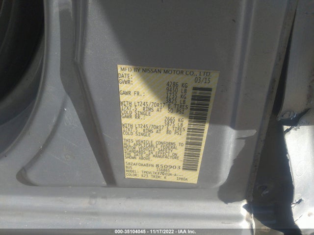 2015 Nissan NV, VIN: 5BZAF0AA8FN850903