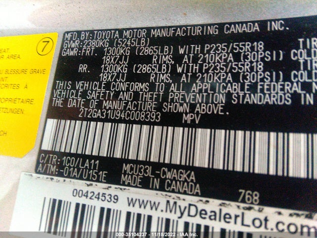 2T2GA31U94C008393 Lexus RX 330