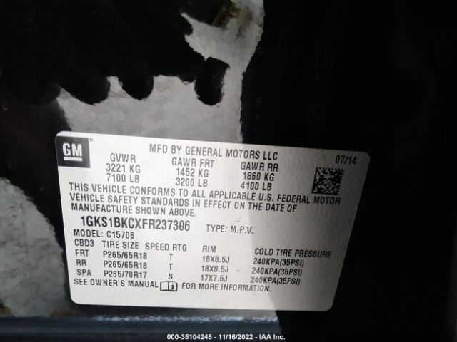 1GKS1BKCXFR237306 GMC YUKON SLT