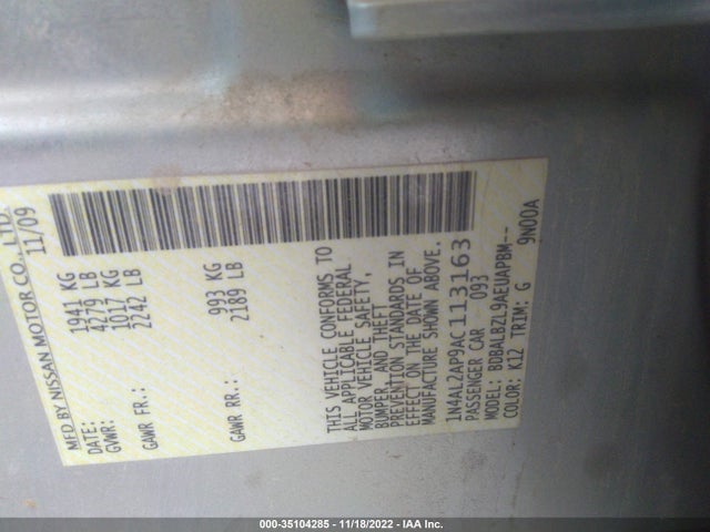 2010 NISSAN ALTIMA 2.5 SL VIN: 1N4AL2AP9AC113163