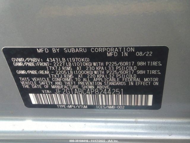 JF2GTABC4P8244251 Subaru Crosstrek