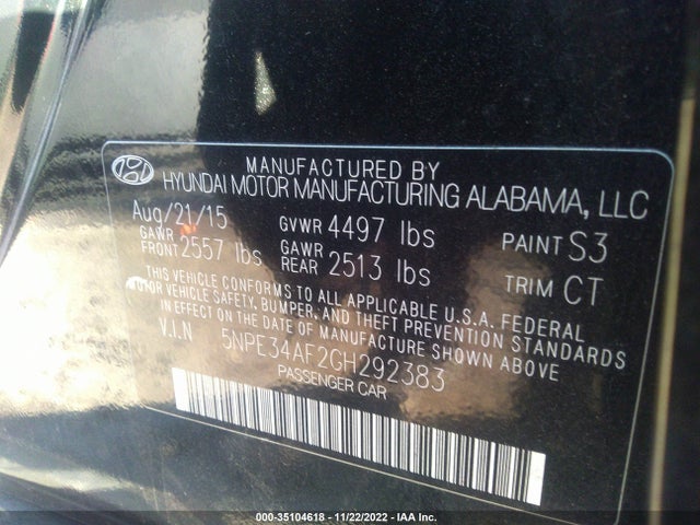 2016 Hyundai Sonata, VIN: 5NPE34AF2GH292383
