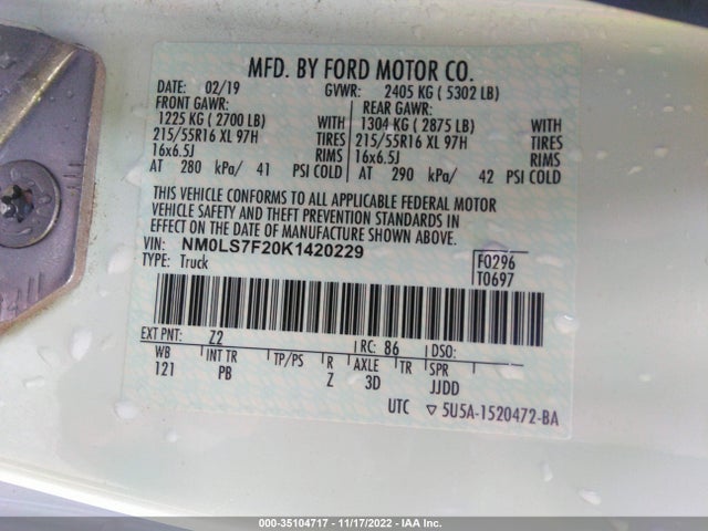 2019 Ford Transit Connect, VIN: NM0LS7F20K1420229