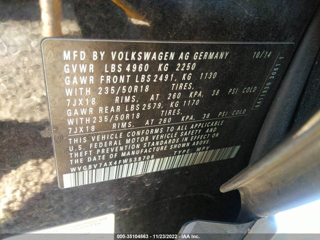 2015 Volkswagen Tiguan, VIN: WVGBV7AX4FW539706