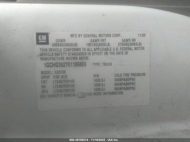2006 CHEVROLET EXPRESS CARGO VAN VIN: 1GCHG392761166409