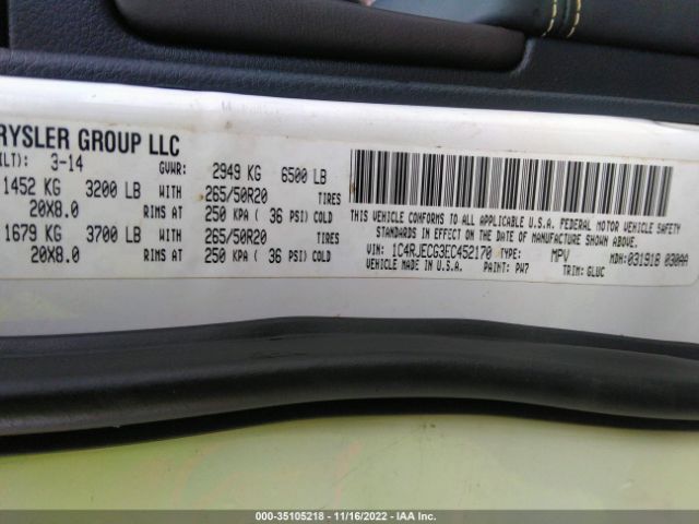 1C4RJECG3EC452170 Jeep Grand Cherokee Overland