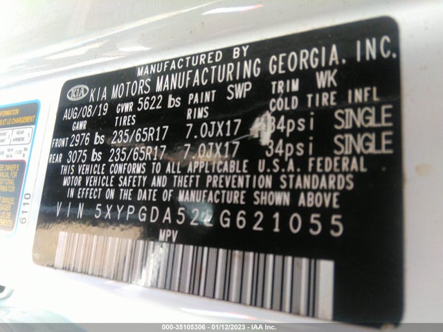 2020 Kia Sorento, VIN: 5XYPGDA52LG621055