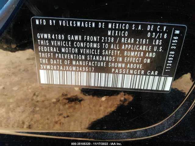 3VW267AJXGM349517 Volkswagen Jetta Sedan 1.4t S W/technology