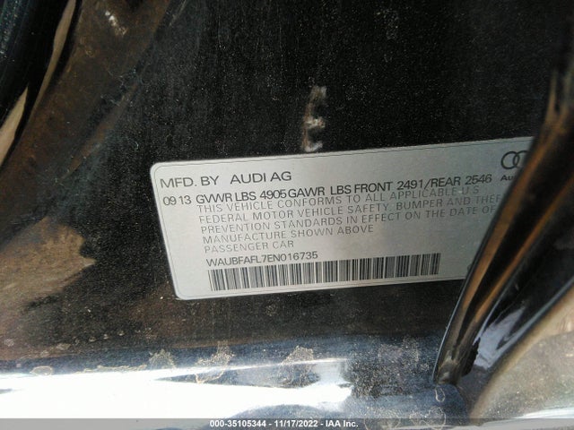 2014 AUDI A4 PREMIUM VIN: WAUBFAFL7EN016735