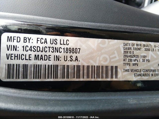 Dodge Durango R/t Plus 2022 1C4SDJCT3NC189807 Image 9