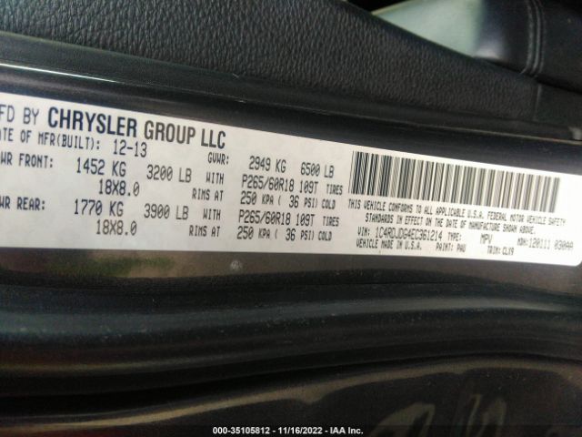 1C4RDJDG4EC361214 Dodge DURANGO LIMITED