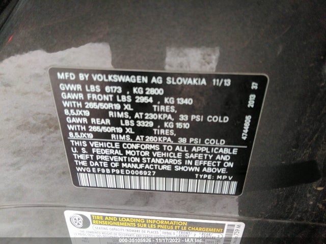 WVGEF9BP9ED006927 Volkswagen Touareg Lux