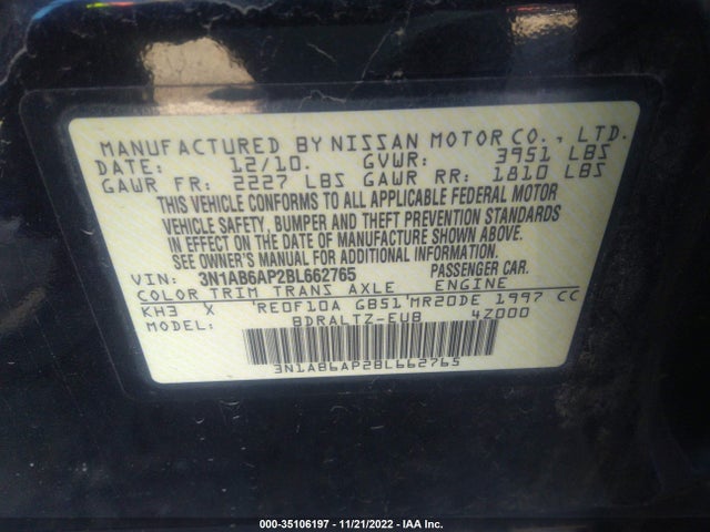 2011 NISSAN SENTRA 2.0 S VIN: 3N1AB6AP2BL662765