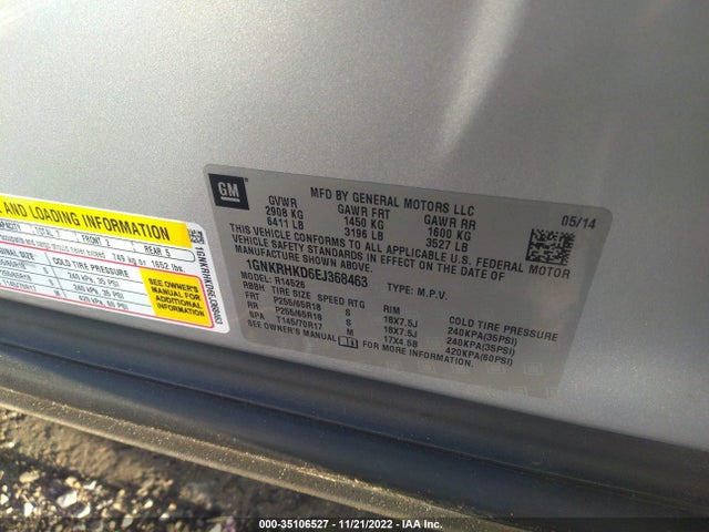 Chevrolet Traverse Lt 2014 1GNKRHKD6EJ368463 Image 10
