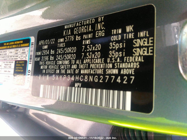 KIA Telluride Ex 2022 5XYP34HC8NG277427 Image 10