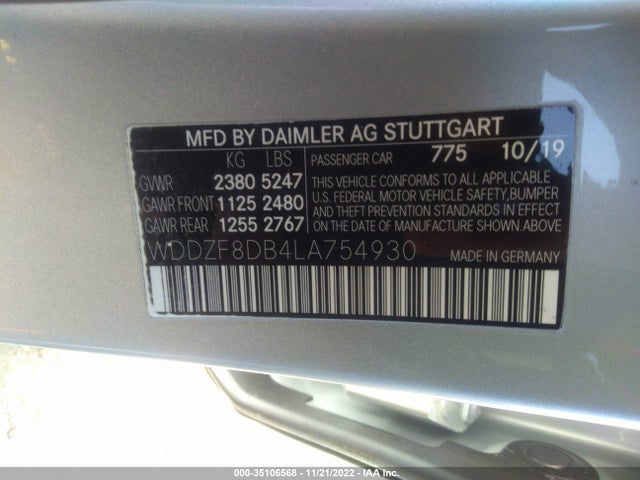 2020 Mercedes-Benz E-Class, VIN: WDDZF8DB4LA754930
