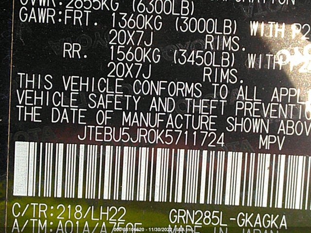 Toyota 4RUNNER SR5 2019 JTEBU5JR0K5711724 Image 9