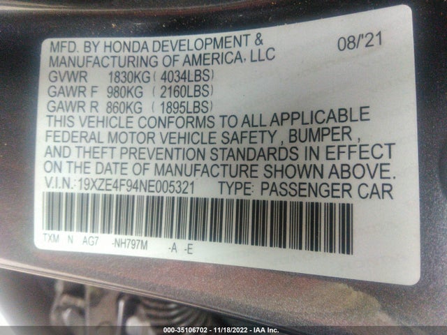 2022 Honda Insight, VIN: 19XZE4F94NE005321