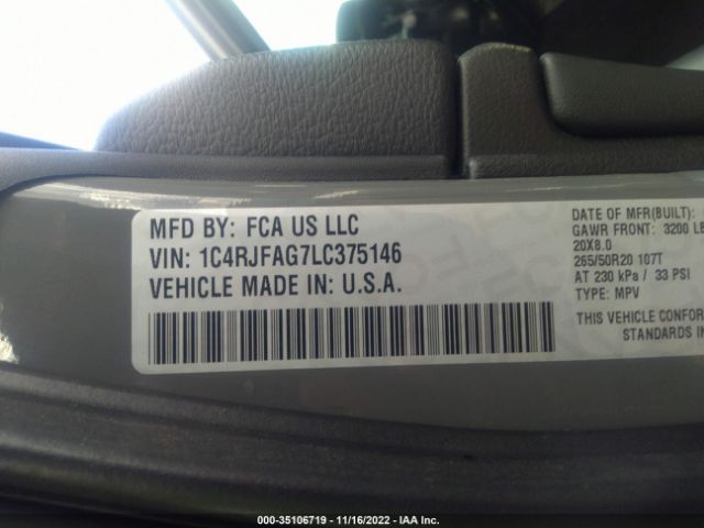 1C4RJFAG7LC375146 Jeep Grand Cherokee Altitude