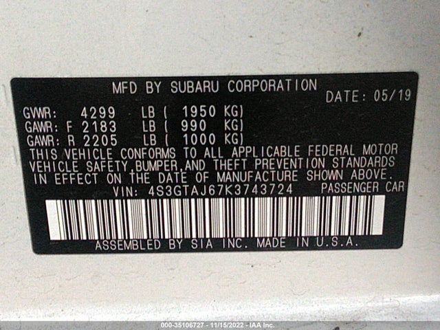 Subaru Impreza Sport 2019 4S3GTAJ67K3743724 Image 10