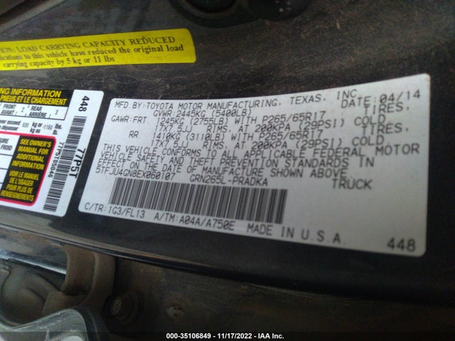 Toyota Tacoma Prerunner 2014 5TFJU4GN8EX060107 Image 9