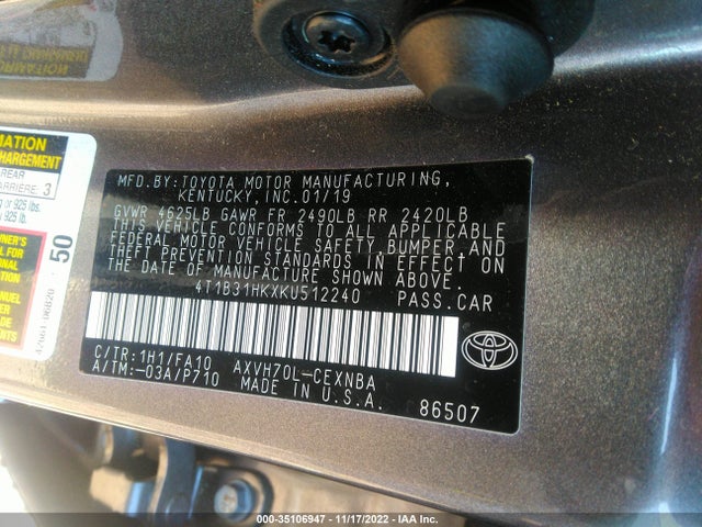 2019 Toyota Camry, VIN: 4T1B31HKXKU512240