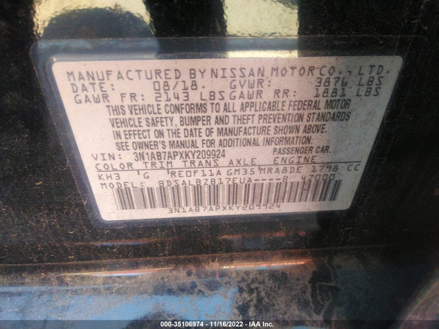 2019 NISSAN SENTRA S VIN: 3N1AB7APXKY209924
