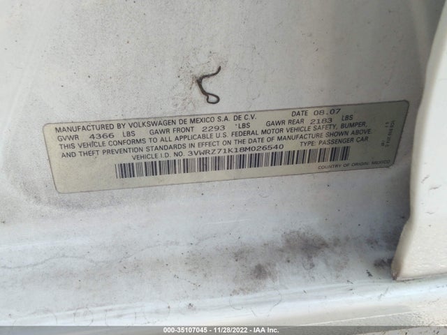 3VWRZ71K18M026540 Volkswagen Jetta Sedan Se/sel