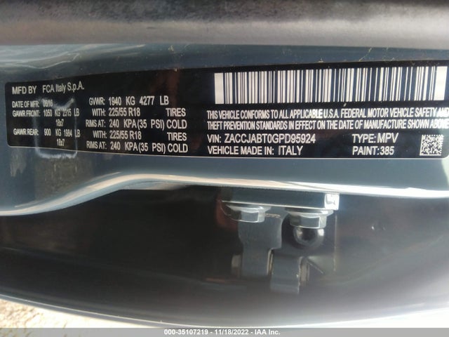 2016 JEEP RENEGADE 75TH ANNIVERSARY VIN: ZACCJABT0GPD95924