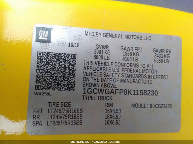 Chevrolet EXPRESS CARGO VAN 2019 1GCWGAFP8K1158230 Image 9