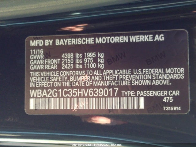 2017 BMW 2 Series, VIN: WBA2G1C35HV639017