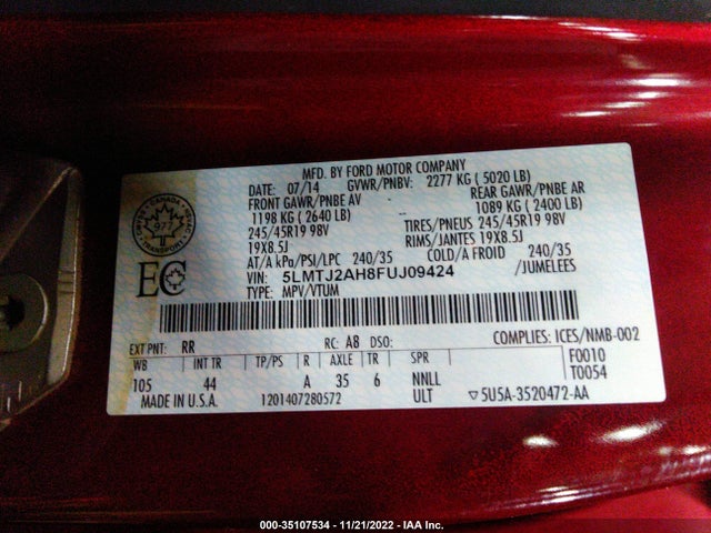 Lincoln MKC 2015 5LMTJ2AH8FUJ09424 Image 9