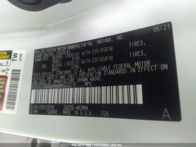 2021 Toyota Highlander, VIN: 5TDGZRAH9MS532217