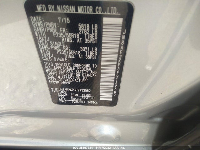 2015 Nissan Quest, VIN: JN8AE2KP3F9132562