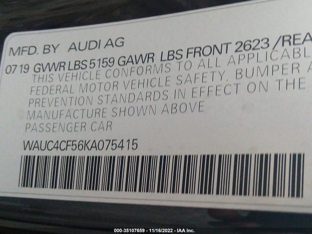 2019 Audi S5, VIN: WAUC4CF56KA075415