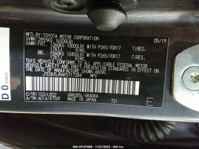 2019 Toyota 4Runner, VIN: JTEBU5JR6K5717284