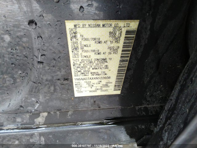 2004 NISSAN TITAN SE VIN: 1N6AA07AX4N522608