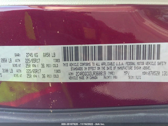 2018 Dodge Grand Caravan, VIN: 2C4RDGCG3JR360819