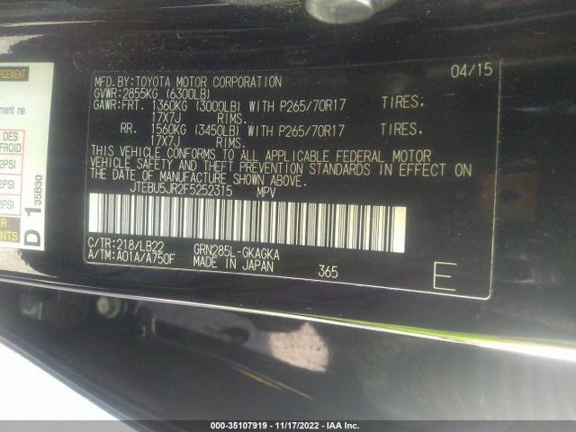 Toyota 4runner Sr5 Premium 2015 JTEBU5JR2F5252315 Image 9