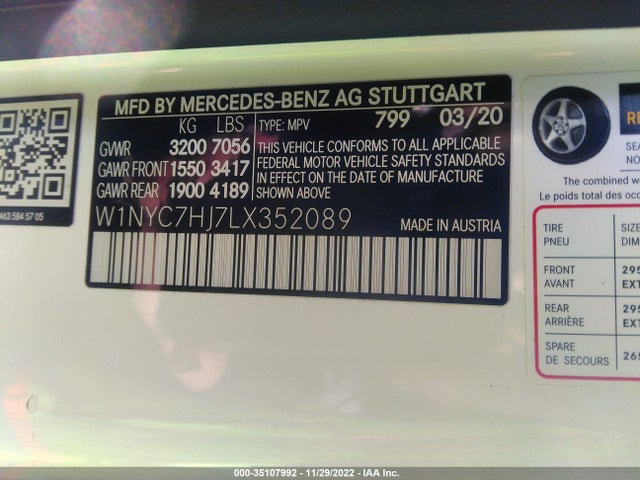 2020 Mercedes-Benz G-Class, VIN: W1NYC7HJ7LX352089