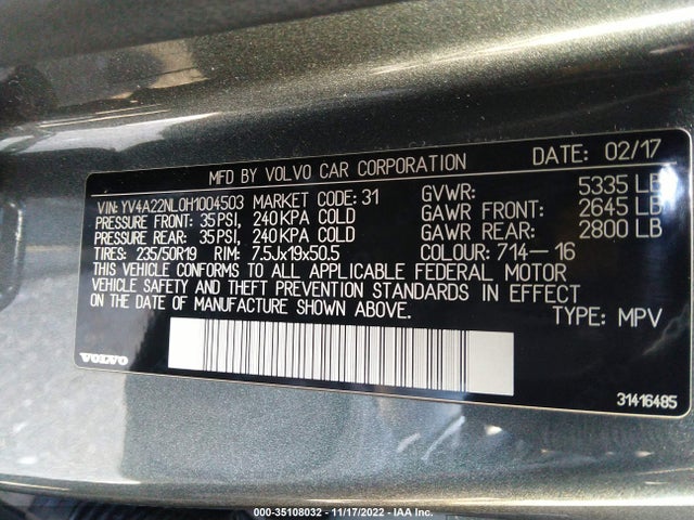 2017 Volvo V90, VIN: YV4A22NL0H1004503