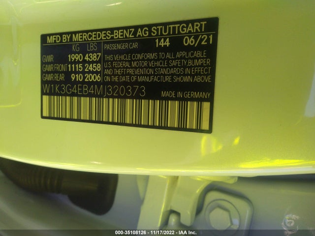 2021 Mercedes-Benz A-Class, VIN: W1K3G4EB4MJ320373