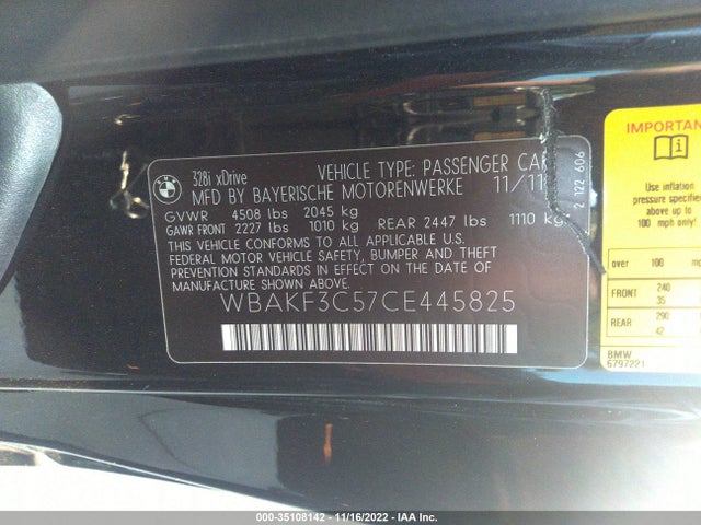 2012 BMW 3 SERIES 328I XDRIVE VIN: WBAKF3C57CE445825