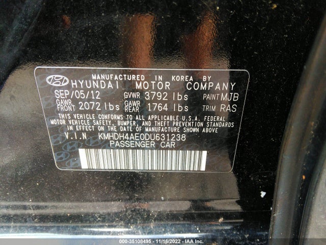 2013 HYUNDAI ELANTRA LIMITED VIN: KMHDH4AE0DU631238