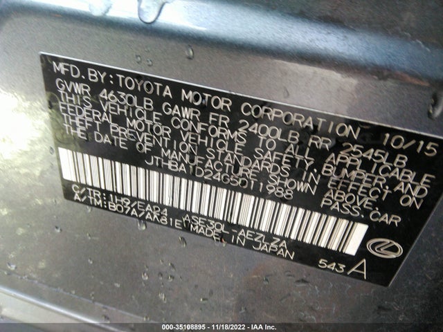 Lexus IS 200T 2016 JTHBA1D24G5011988 Image 9
